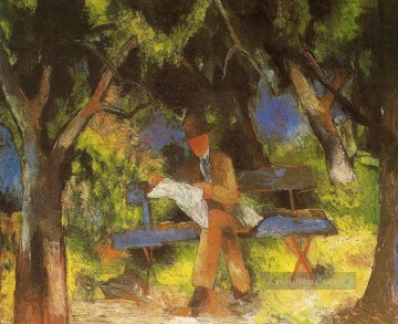  expressionist - Mann liest in einem Park Lesender Mannim Park Expressionist